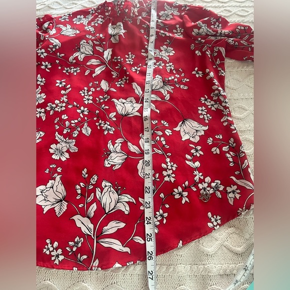 Adrienne Vittadini Rich Red Floral Chiffon Semi Sheer Long Sleeve Blouse SZ S - Picture 16 of 16